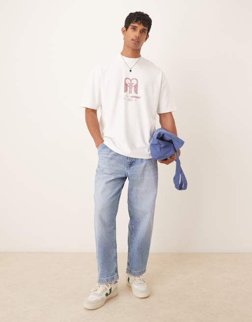 ASOS DESIGN - Oversized T-shirt van zachte zware stof met grafische logoprint in wit, 2 van 4
