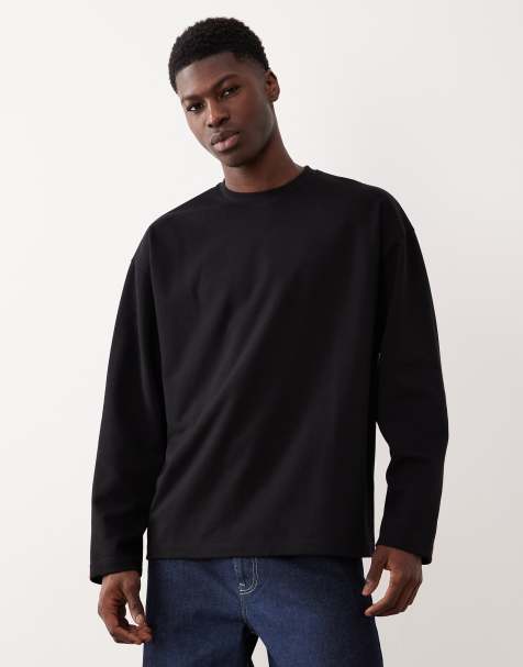 ASOS DESIGN - Oversized T-shirt van zachte zware stof met lange mouwen in zwart - view 1