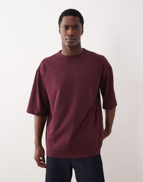 ASOS DESIGN - Oversized T-shirt van zware breatheMAX™-katoenmix met halflange mouwen in bordeauxrood - view 1
