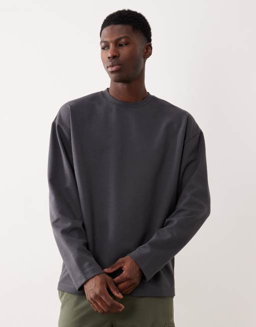 ASOS DESIGN - Oversized T-shirt van zware breatheMAX™ katoenmix met lange mouwen in antracietgrijs
