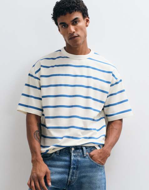 ASOS DESIGN - Oversized T-shirt van zware BreatheMAX™-stof met blauwe strepen - view 1
