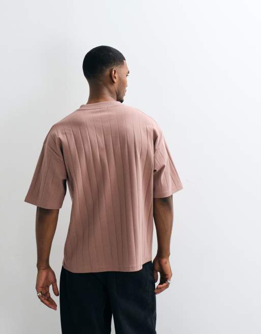 ASOS DESIGN oversized T-shirt van zware kwaliteit met borstprint in bruin breed ribbreisel, 5 van 5