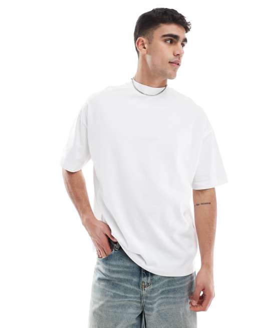 ASOS DESIGN - Oversized T-shirt van zware kwaliteit met hoogsluitende hals in wit