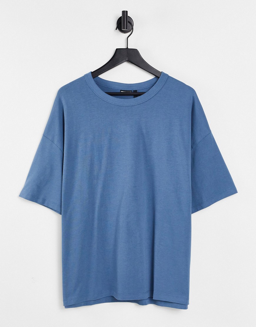 ASOS DESIGN - Oversized t-shirt van zware stof in blauw met wassing