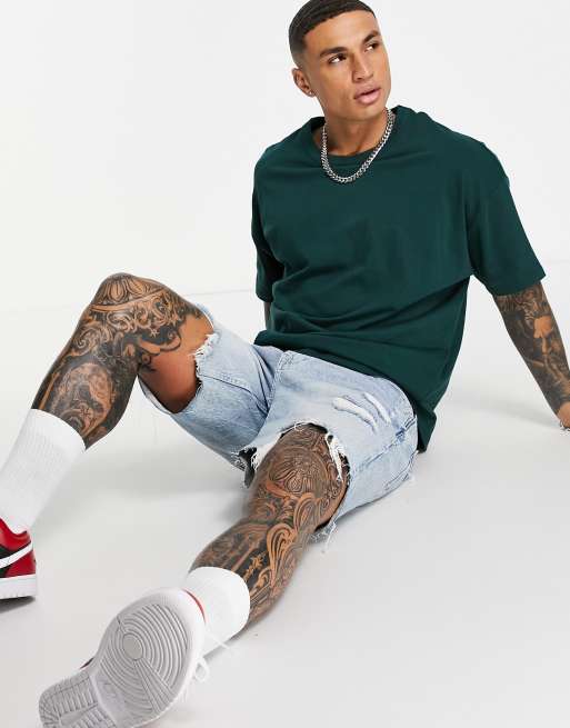 ASOS DESIGN - Oversized T-shirt van zware stof in donkergroen - DGREEN