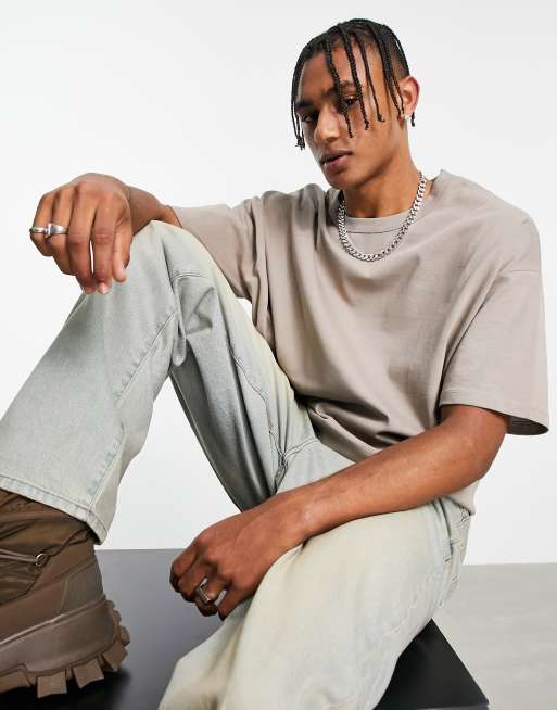 ASOS DESIGN - Oversized T-shirt van zware stof in lichtbruin - BROWN