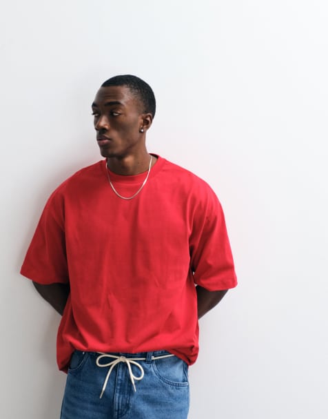 ASOS DESIGN - Oversized T-shirt van zware stof in rood - view 1