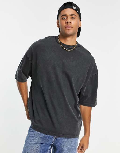 ASOS DESIGN - Oversized t-shirt van zware stof in zwart met acid wash