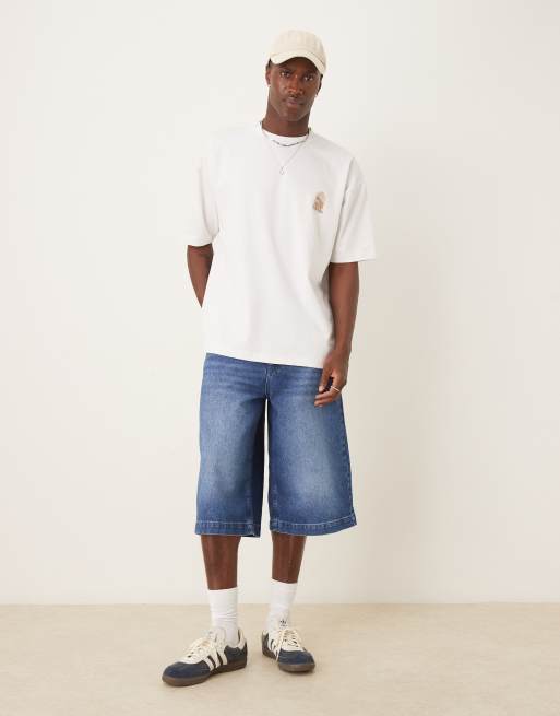 ASOS DESIGN - Oversized T-shirt van zware stof met bestemmingsprint op de rug in wit, 2 van 4