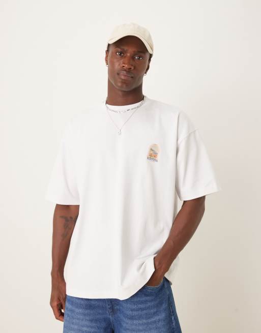 ASOS DESIGN - Oversized T-shirt van zware stof met bestemmingsprint op de rug in wit, 4 van 4