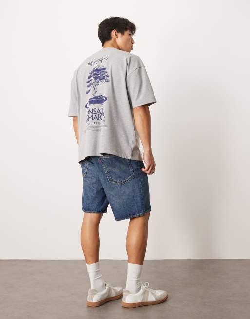 ASOS DESIGN - Oversized T-shirt van zware stof met Bonsai-print in gemêleerd grijs , 4 van 4