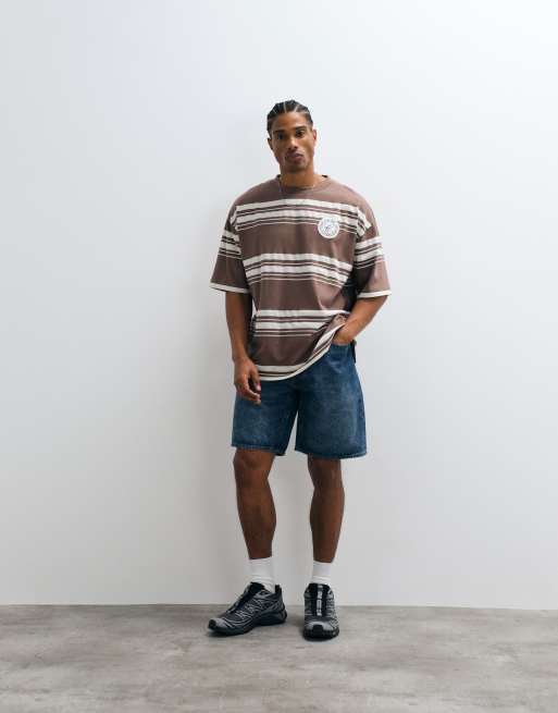ASOS DESIGN - Oversized T-shirt van zware stof met bruine strepen, 2 van 5
