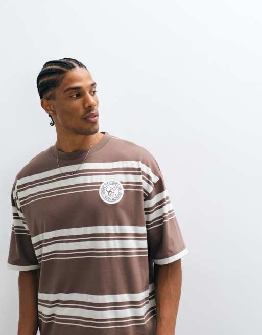 ASOS DESIGN - Oversized T-shirt van zware stof met bruine strepen, 3 van 5