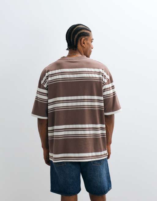 ASOS DESIGN - Oversized T-shirt van zware stof met bruine strepen, 4 van 5