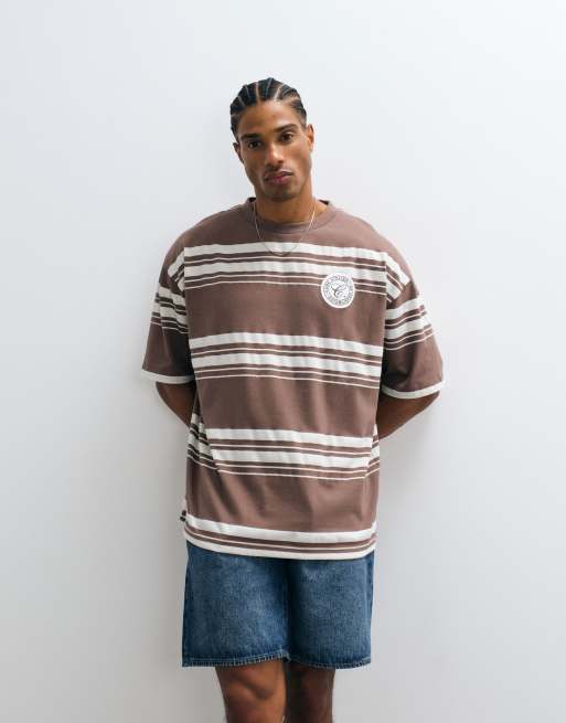 ASOS DESIGN - Oversized T-shirt van zware stof met bruine strepen, 5 van 5