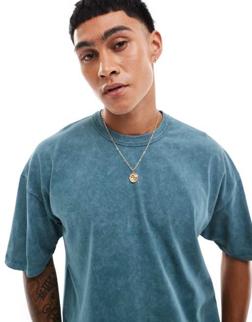 ASOS DESIGN - Oversized T-shirt van zware stof met California-print op de rug en wassing in blauw