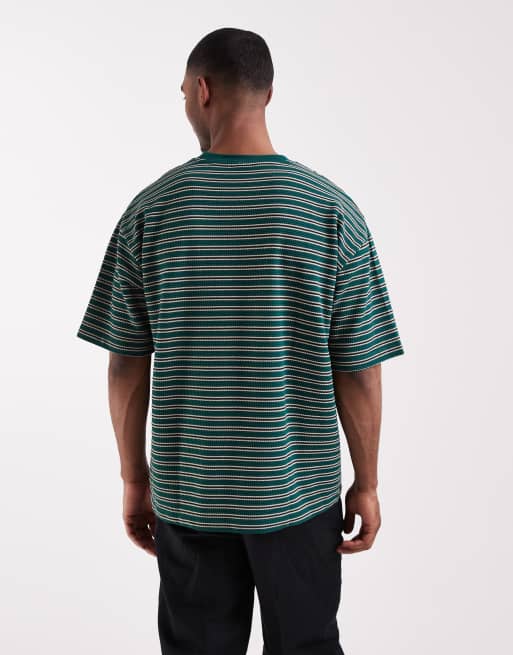 ASOS DESIGN - Oversized T-shirt van zware stof met getextureerde strepen in groen, 4 van 5