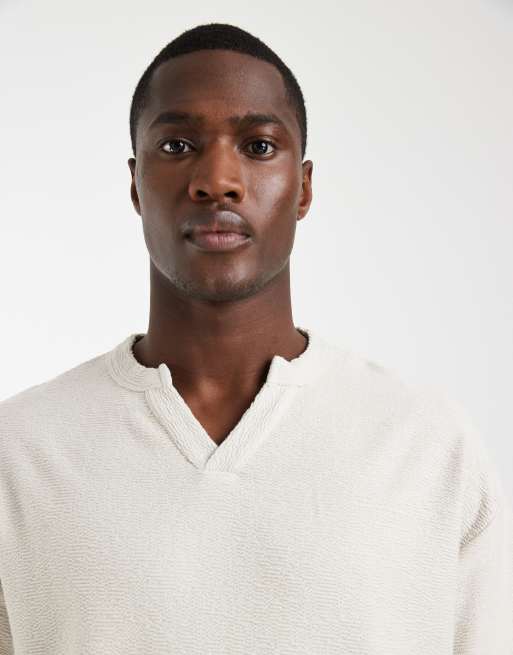 ASOS DESIGN - Oversized T-shirt van zware stof met inkeping in de hals en textuur in beige, 2 van 5