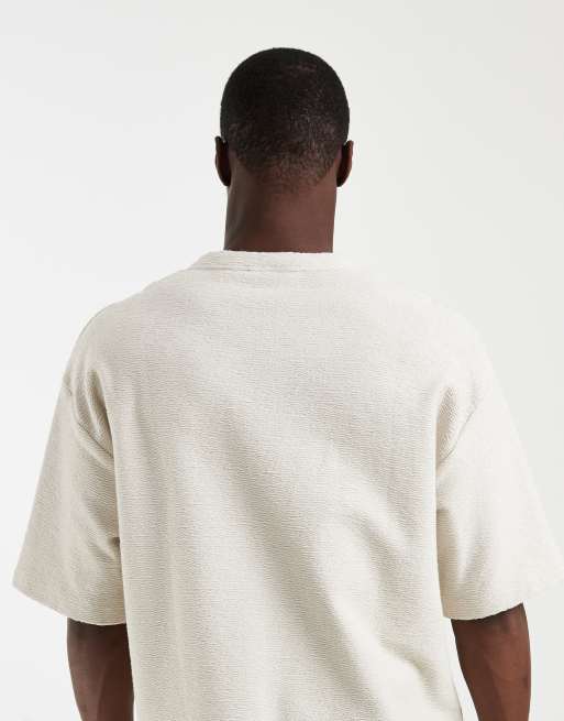 ASOS DESIGN - Oversized T-shirt van zware stof met inkeping in de hals en textuur in beige, 5 van 5