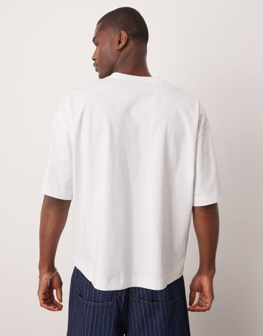 ASOS DESIGN - Oversized T-shirt van zware stof met inkeping in de hals in wit, 2 van 4
