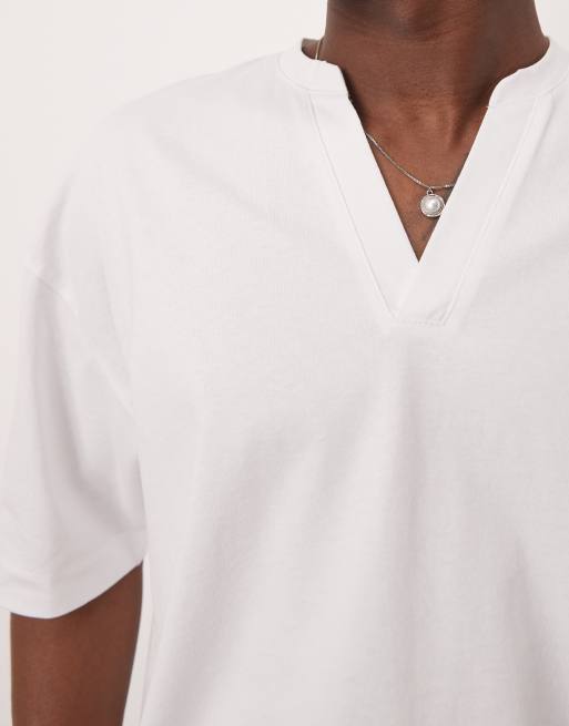 ASOS DESIGN - Oversized T-shirt van zware stof met inkeping in de hals in wit, 4 van 4