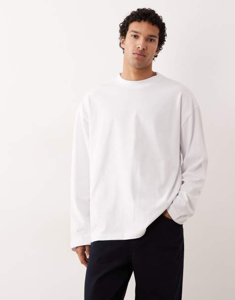 ASOS DESIGN - Oversized T-shirt van zware stof met lange mouwen in wit - view 1