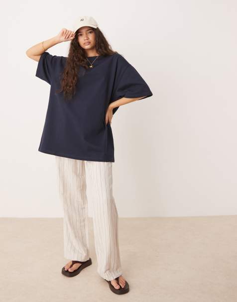ASOS DESIGN - Oversized T-shirt van zware stof met lange pasvorm in marineblauw - view 1
