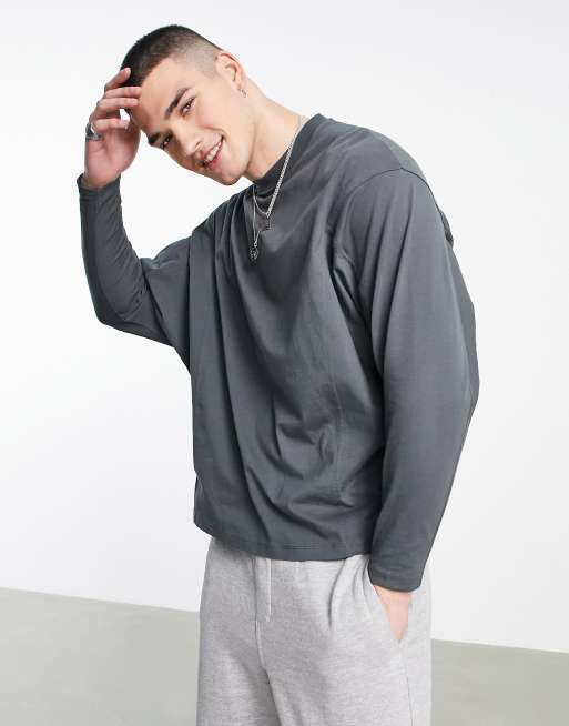 ASOS DESIGN - Oversized T-shirt van zware stof met lange vleermuismouwen in zwarte wassing