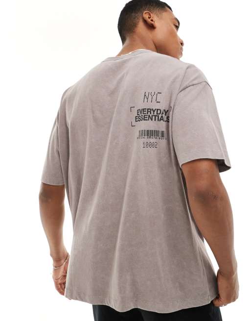 ASOS DESIGN - Oversized T-shirt van zware stof met NYC-print en wassing in bruin
