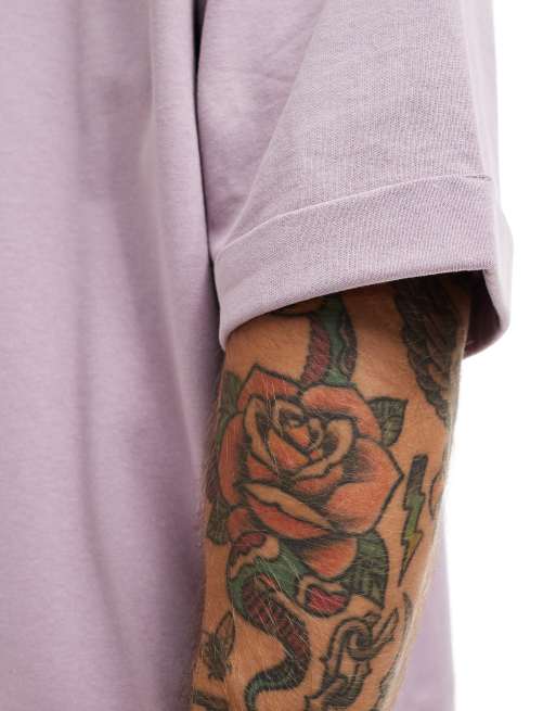 ASOS DESIGN - Oversized T-shirt van zware stof met opgerolde mouwen in roze, 2 van 4