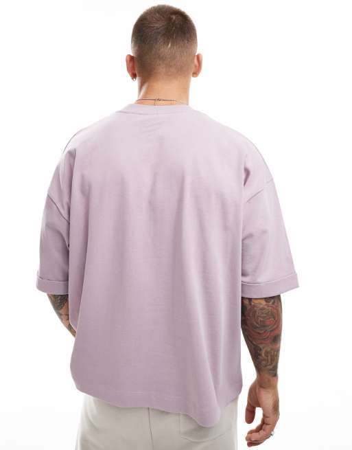 ASOS DESIGN - Oversized T-shirt van zware stof met opgerolde mouwen in roze, 4 van 4