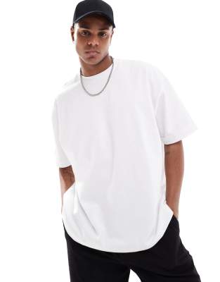 ASOS DESIGN - Oversized T-shirt van zware stof met opgerolde mouwen in wit 