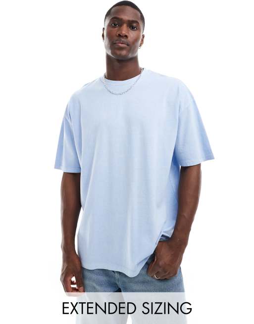 ASOS DESIGN - Oversized T-shirt van zware stof met pigment-dye stof in lichtblauw