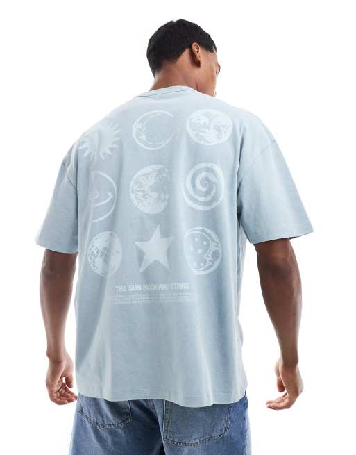 ASOS DESIGN - Oversized T-shirt van zware stof met print en wassing in blauw