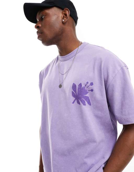 ASOS DESIGN - Oversized T-shirt van zware stof met print en wassing in paars