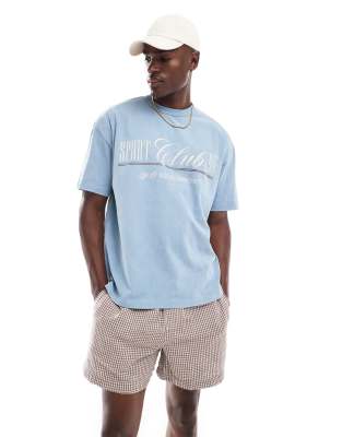 ASOS DESIGN - Oversized T-shirt van zware stof met print op de borst in blauw met wassing