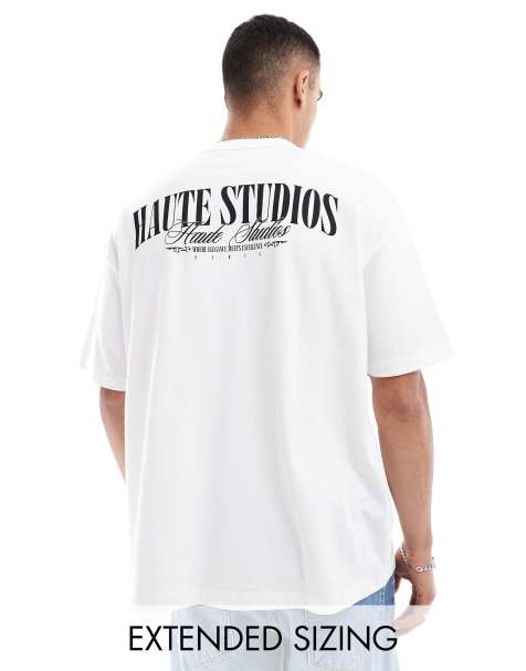 ASOS DESIGN - Oversized T-shirt van zware stof met print op de rug in wit - view 1