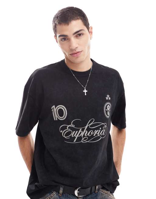ASOS DESIGN - Oversized T-shirt van zware stof met sterrenprint op de voorkant in zwart met wassing