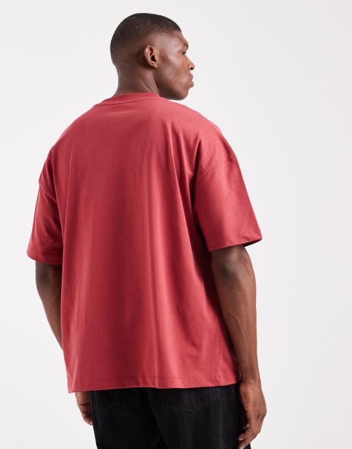 ASOS DESIGN - Oversized T-shirt van zware stof met verlaagde schouders in rood  , 3 van 5