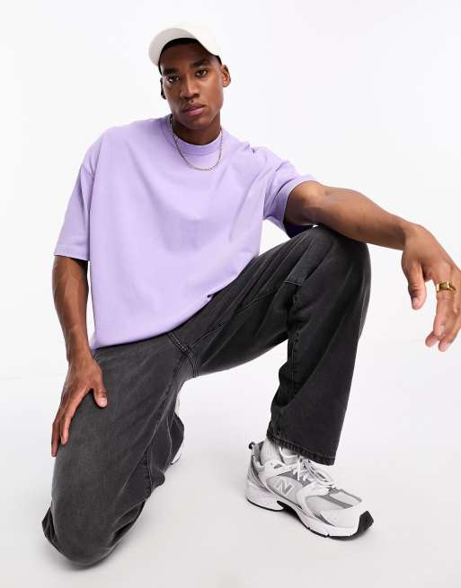 ASOS DESIGN - Oversized T-shirt van zware stof met wassing in paars