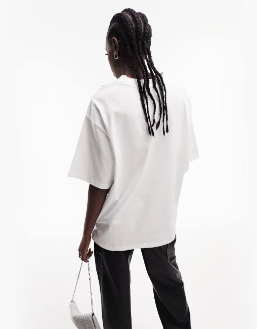 ASOS DESIGN - Oversized t-shirt van zware stof met zijsplitten in wit, 2 van 5