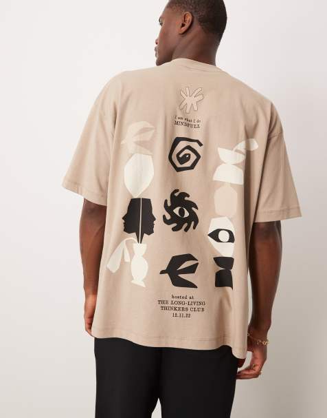 ASOS DESIGN oversized t-shirt with abstract graphic in beige - view 1