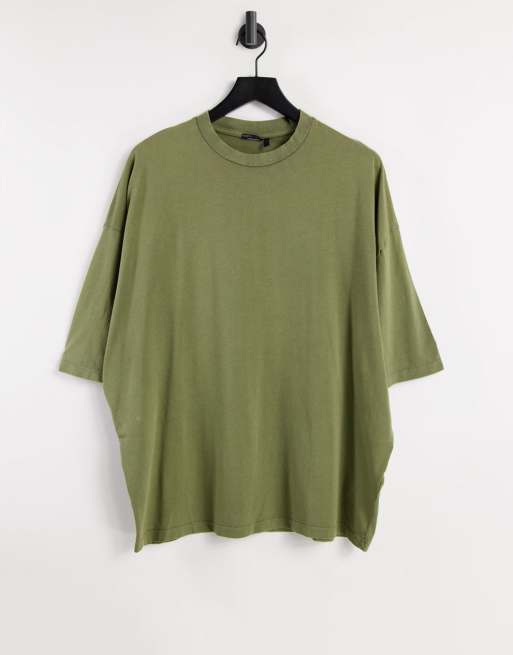 ASOS DESIGN oversized t-shirt with acid wash in khaki cotton - MGREEN