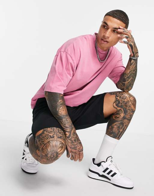 ASOS DESIGN oversized t-shirt with acid wash in pink cotton - YELLOW