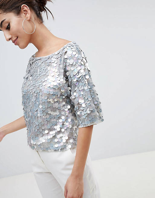 ASOS DESIGN oversized t-shirt with all over disc sequins | ASOS