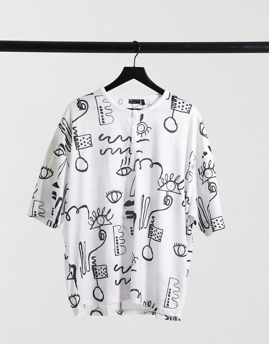 ASOS DESIGN oversized t-shirt with all over doodle print-White