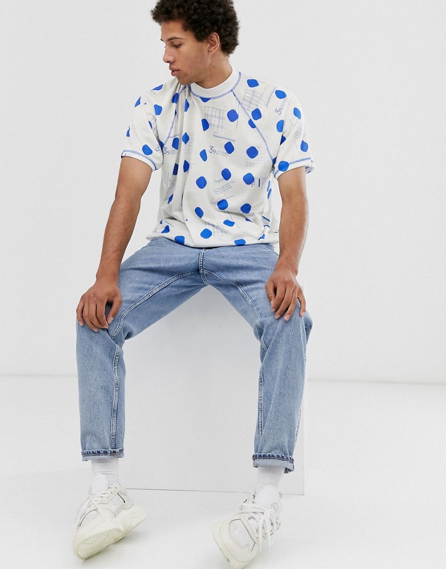 ASOS DESIGN oversized t-shirt with all over dot print and turtle neck-White