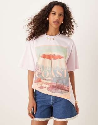 ASOS DESIGN oversized T-shirt with amalfi coast graphic in cream