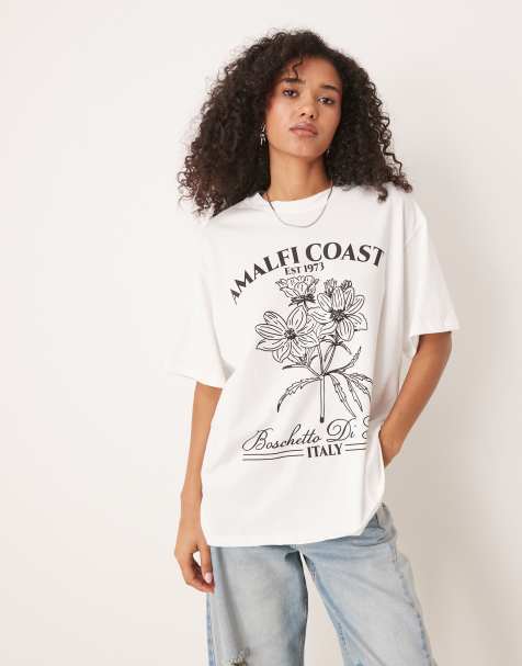 ASOS DESIGN oversized t-shirt with amalfi coast graphic in white - view 1