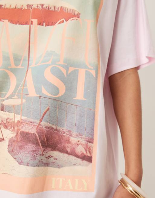 ASOS DESIGN oversized t-shirt with amalfi coast graphic in, 3 of 4